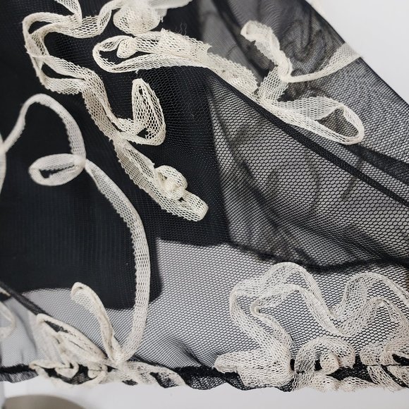 Roberta Black & Cream Floral Embroidered Boho Spaghetti Strap Mini Dress - Picture 7 of 13